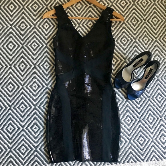 bebe Dresses & Skirts - Bebe • Black Sequin Bandage Bodycon Mini Dress